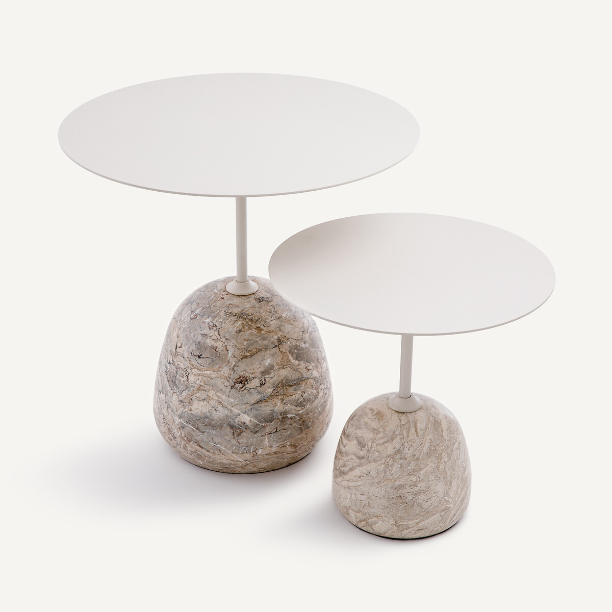 Bout de canapé marbre et métal fer Ø45 cm Balastro grège, AM.PM