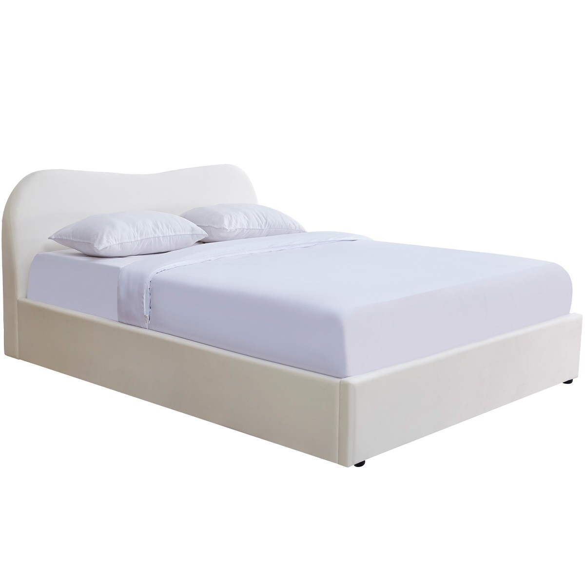 Lit avec tête de lit en velours - NINON beige, HOMIFAB