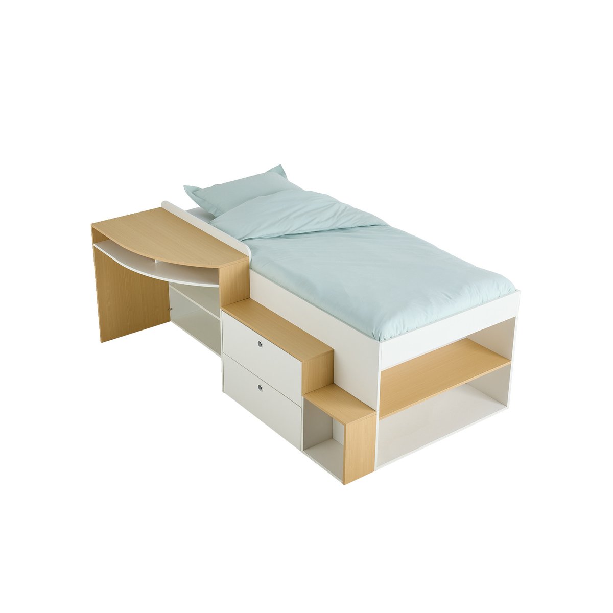 Lit enfant 90x190cm combiné avec bureau et rangement TEEN blanc, VERTBAUDET
