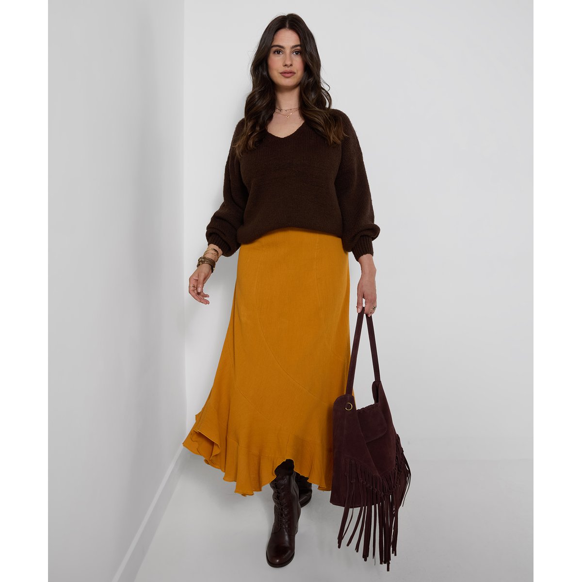 Jupe Longue à Détail Couture Mia orange, JOE BROWNS