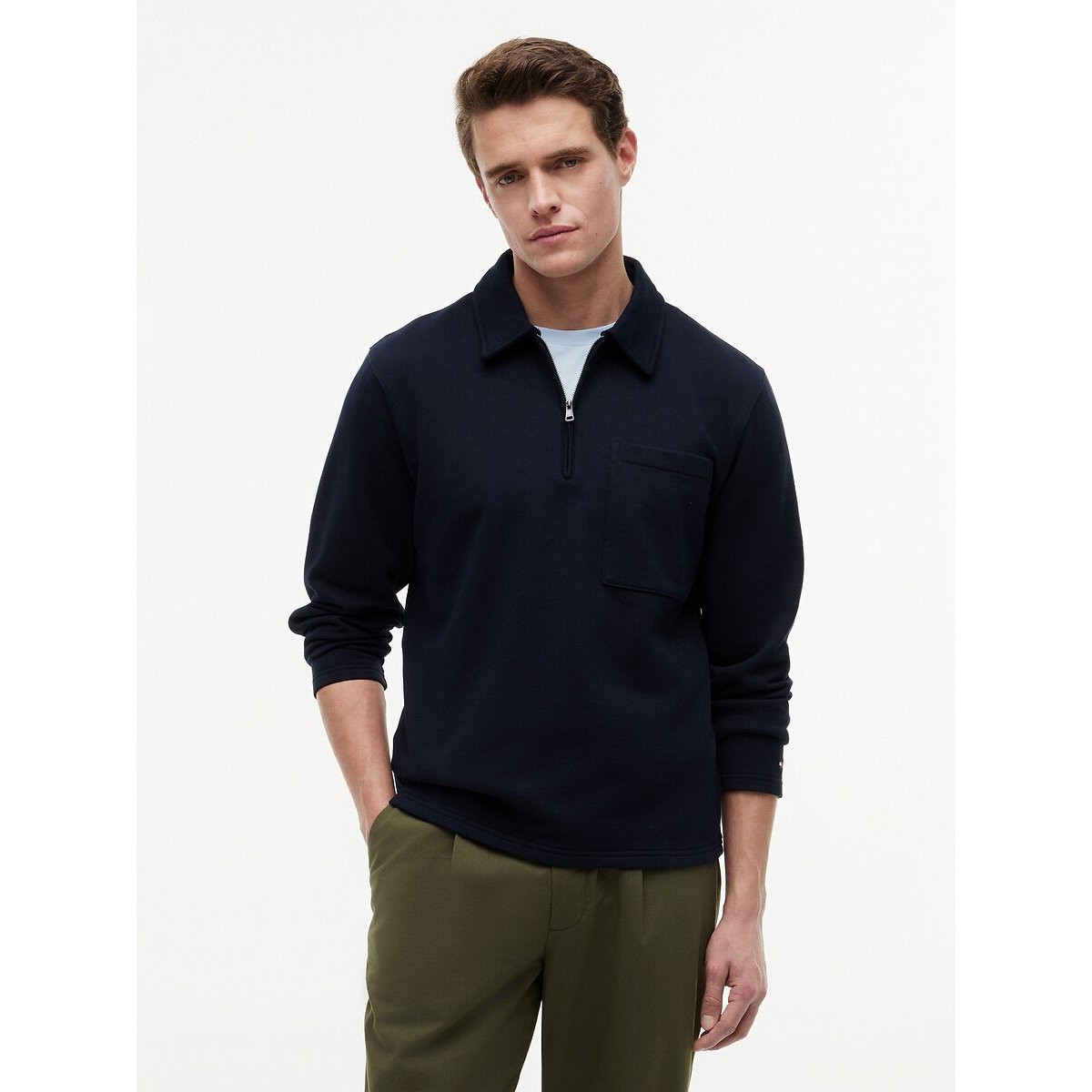 Sweat demi-zippé col montant rouge/marine, TOMMY HILFIGER