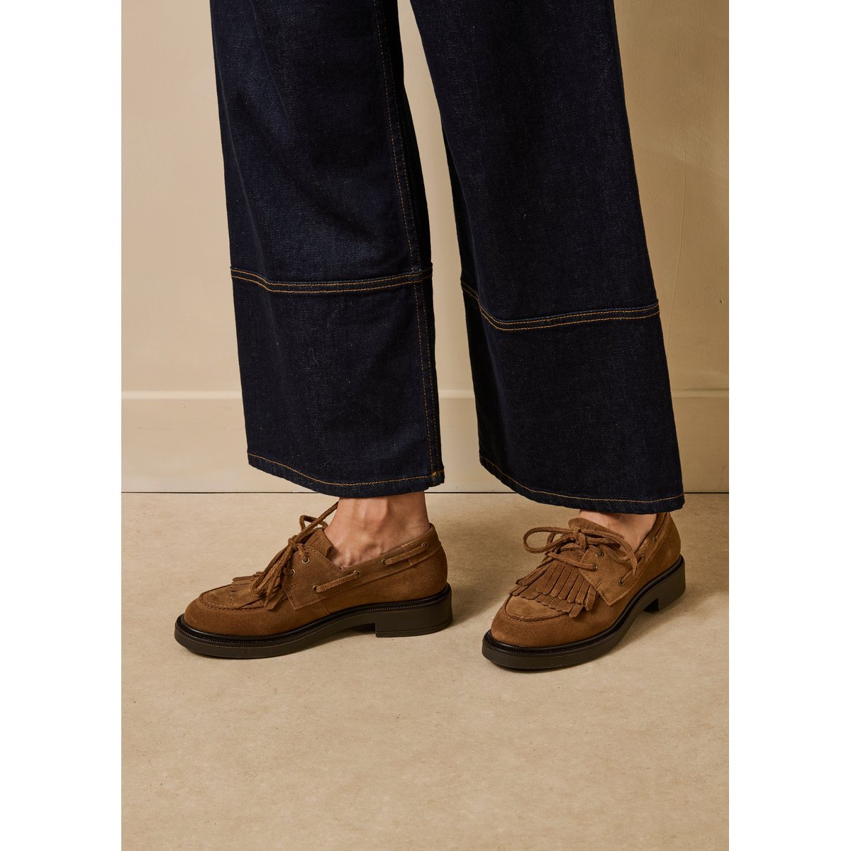 Mocassins en cuir à franges marron, LA FEE MARABOUTEE