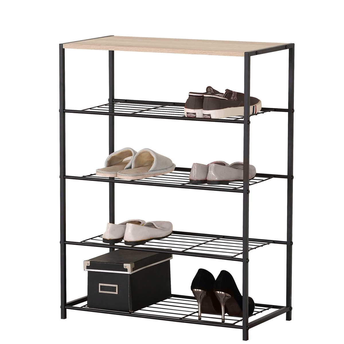 Étagère à chaussures en bois et métal noir 63x30x83cm bois, WADIGA