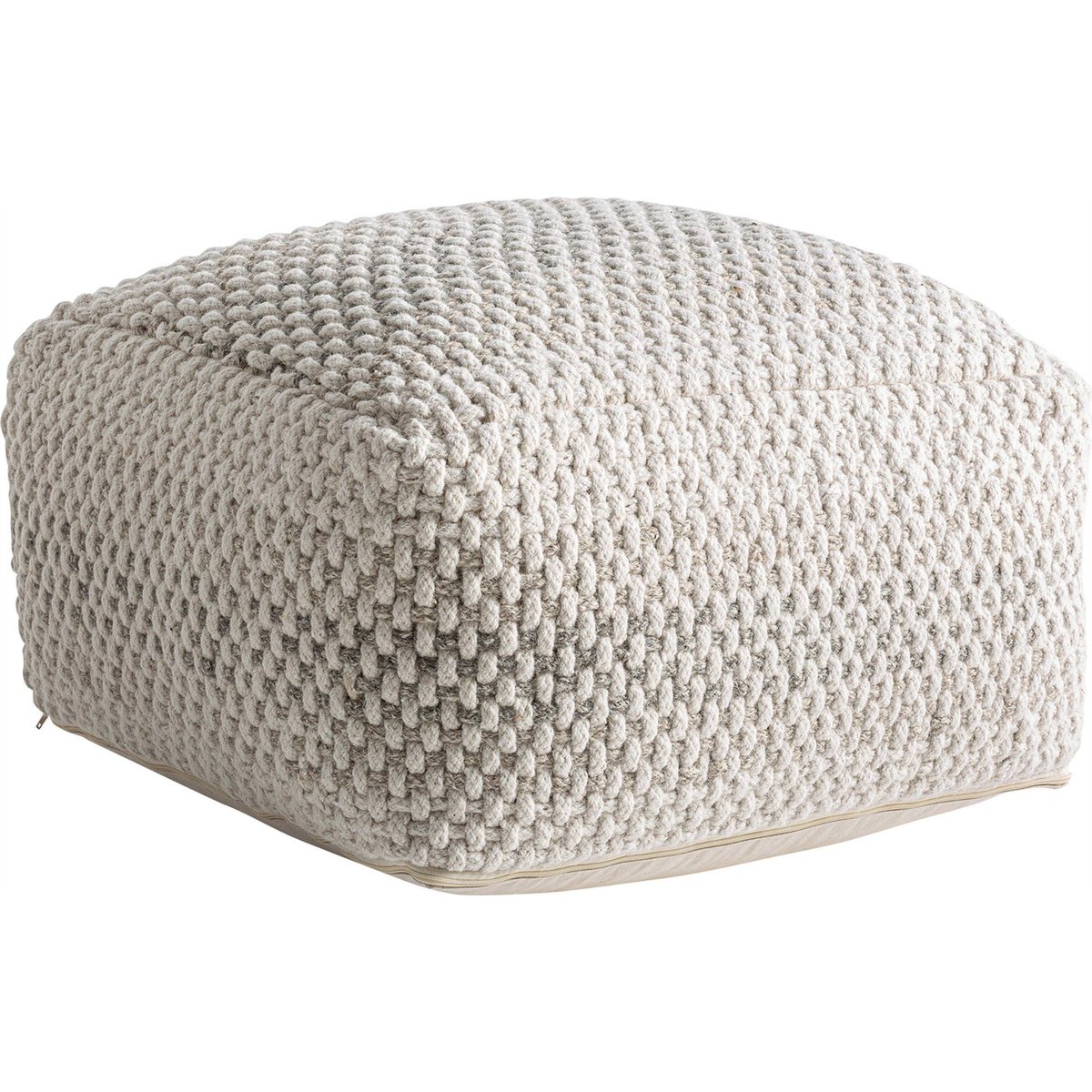 Pouf en laine bouclée fait main blanc cassé et gris, RECOLLECTION