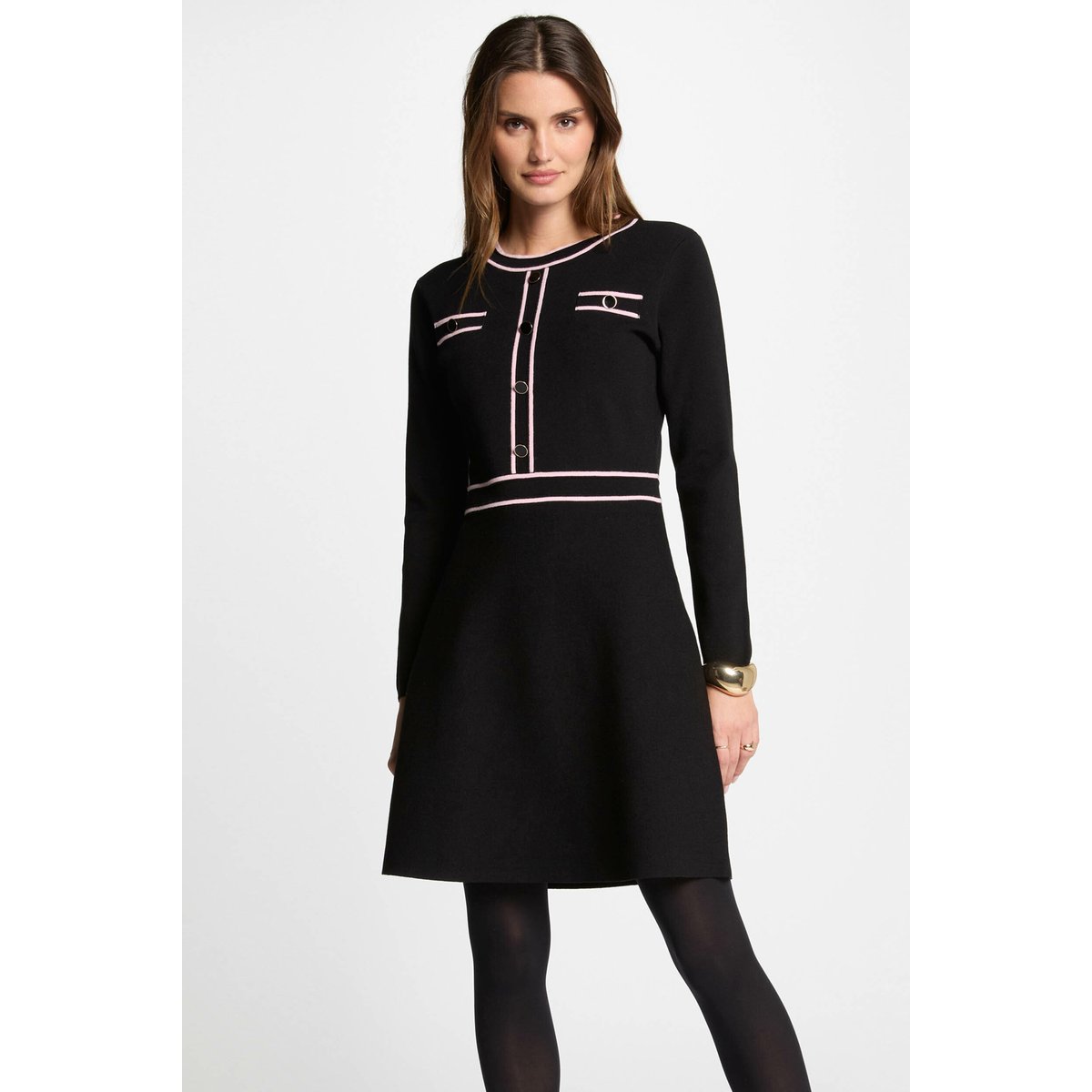 Robe tricot courte ajustée noir, MORGAN