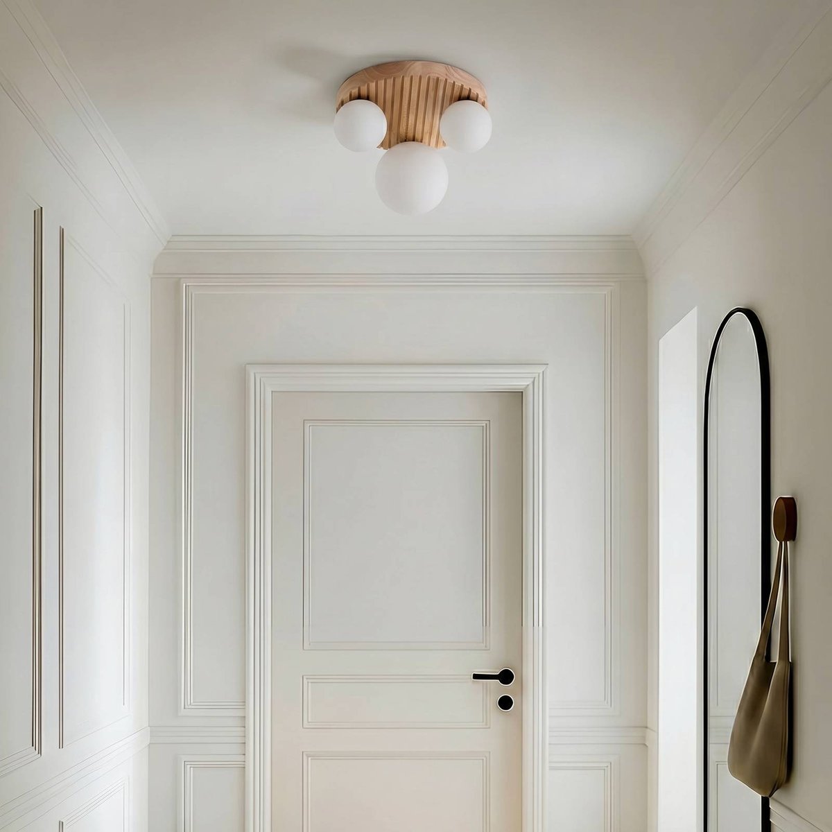 Plafonnier en bois moderne, Mori bois clair, blanc, LINDBY