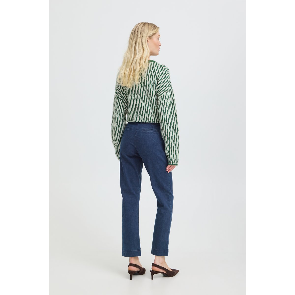 Jean droit à taille mi-haute, longueur cheville bleu mid blue denim, B.YOUNG