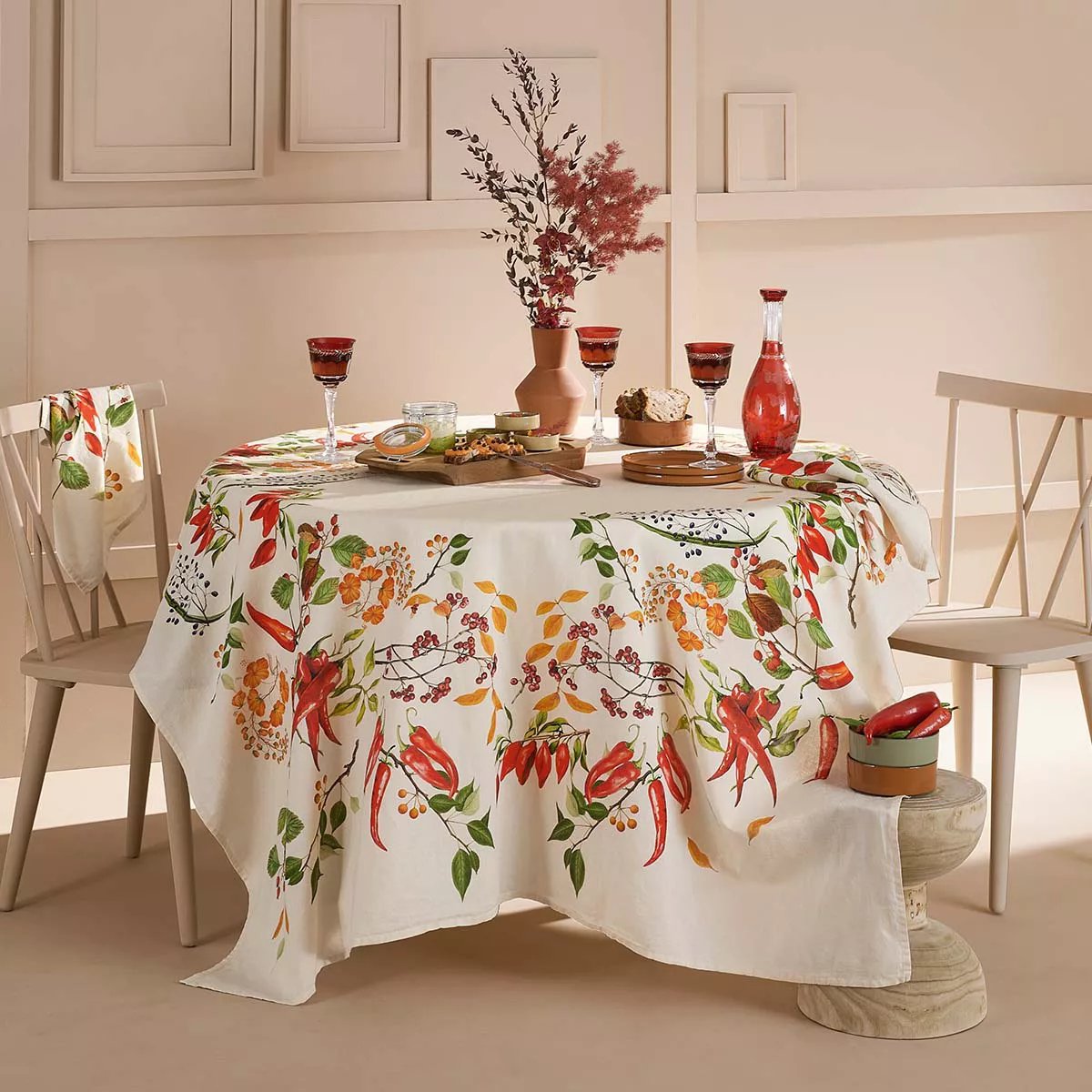Chemin de table lin & coton lavé PIMENTS DOUX caliente, GARNIER THIEBAUT
