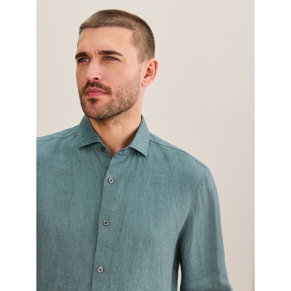 Chemise manches longues lin tissé signature bleu sarcelle, NEXT