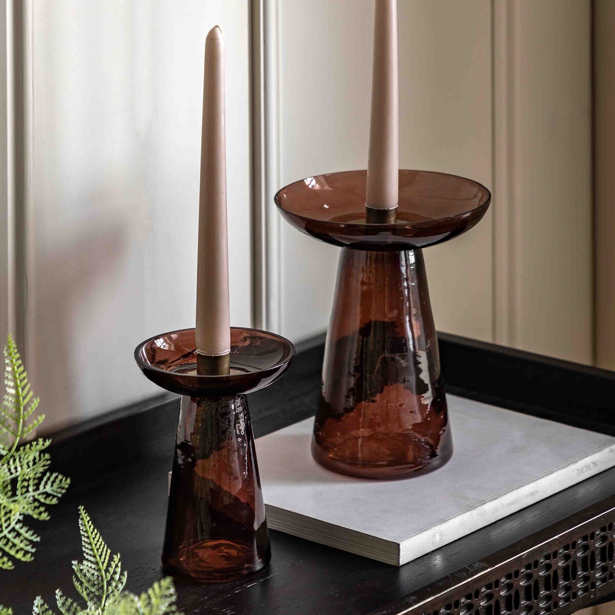 Set of 2 Small Dalmine Glass Candle Holders black, ÉDITÉ