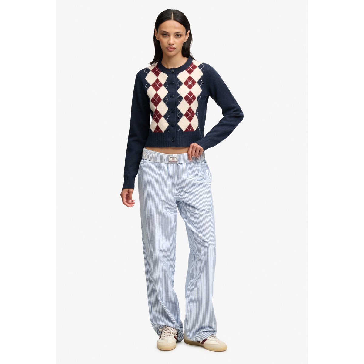 Cardigan Argyle bleu marine, SUPERDRY