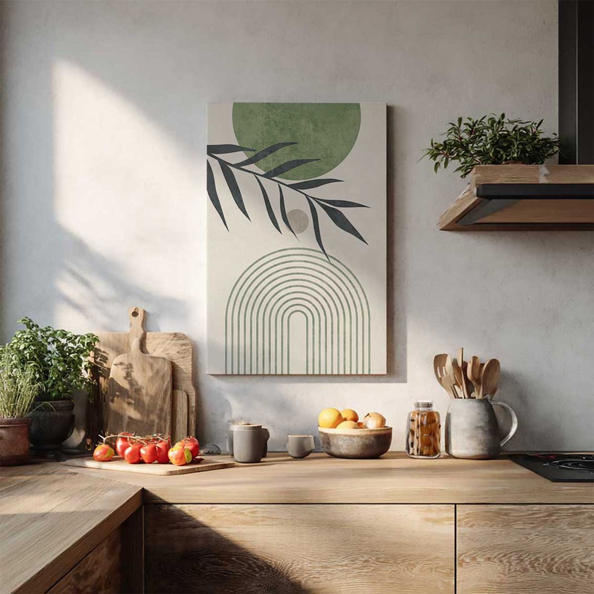 Tableau abstrait feuillage et arches toile imprimée, HEXOA