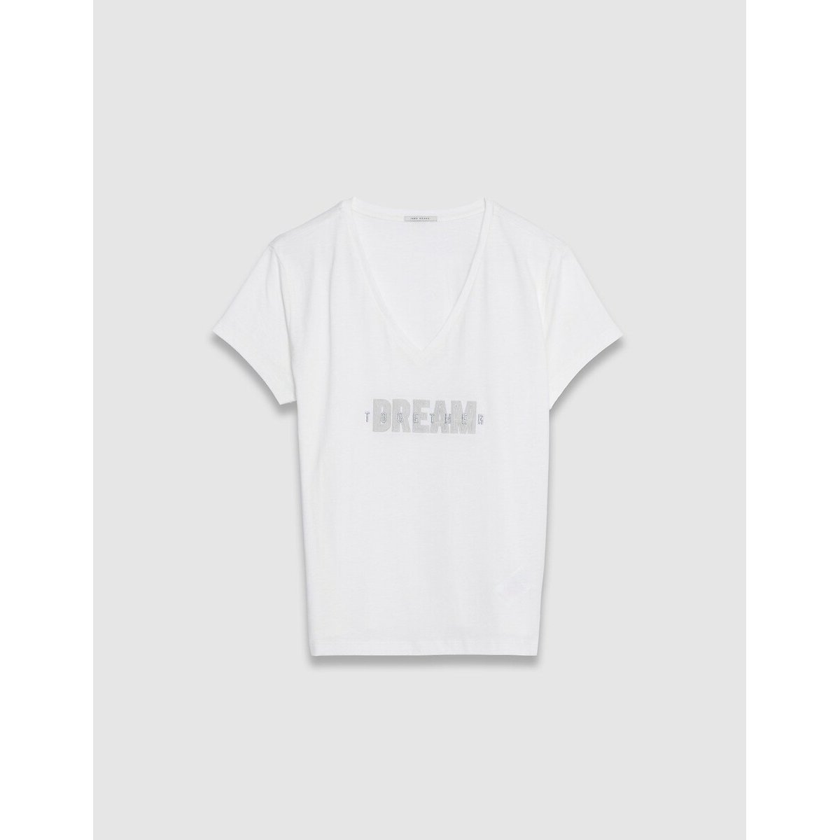 T-shirt col V manches courtes à message brodé blanc cassé, IKKS