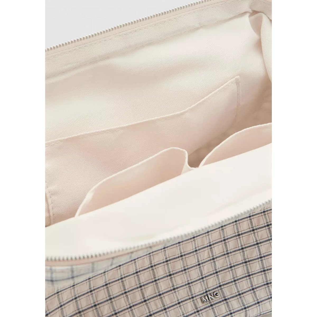 Trousse de toilette à carreaux en coton écru, MANGO