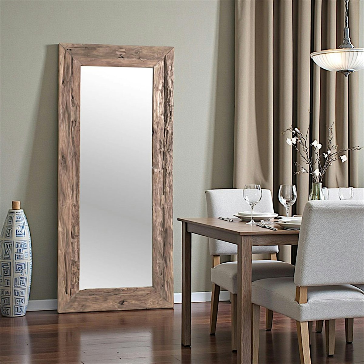 Miroir rectangulaire avec cadre bois recyclé 180 cm DEPOK bois naturel, PIER IMPORT