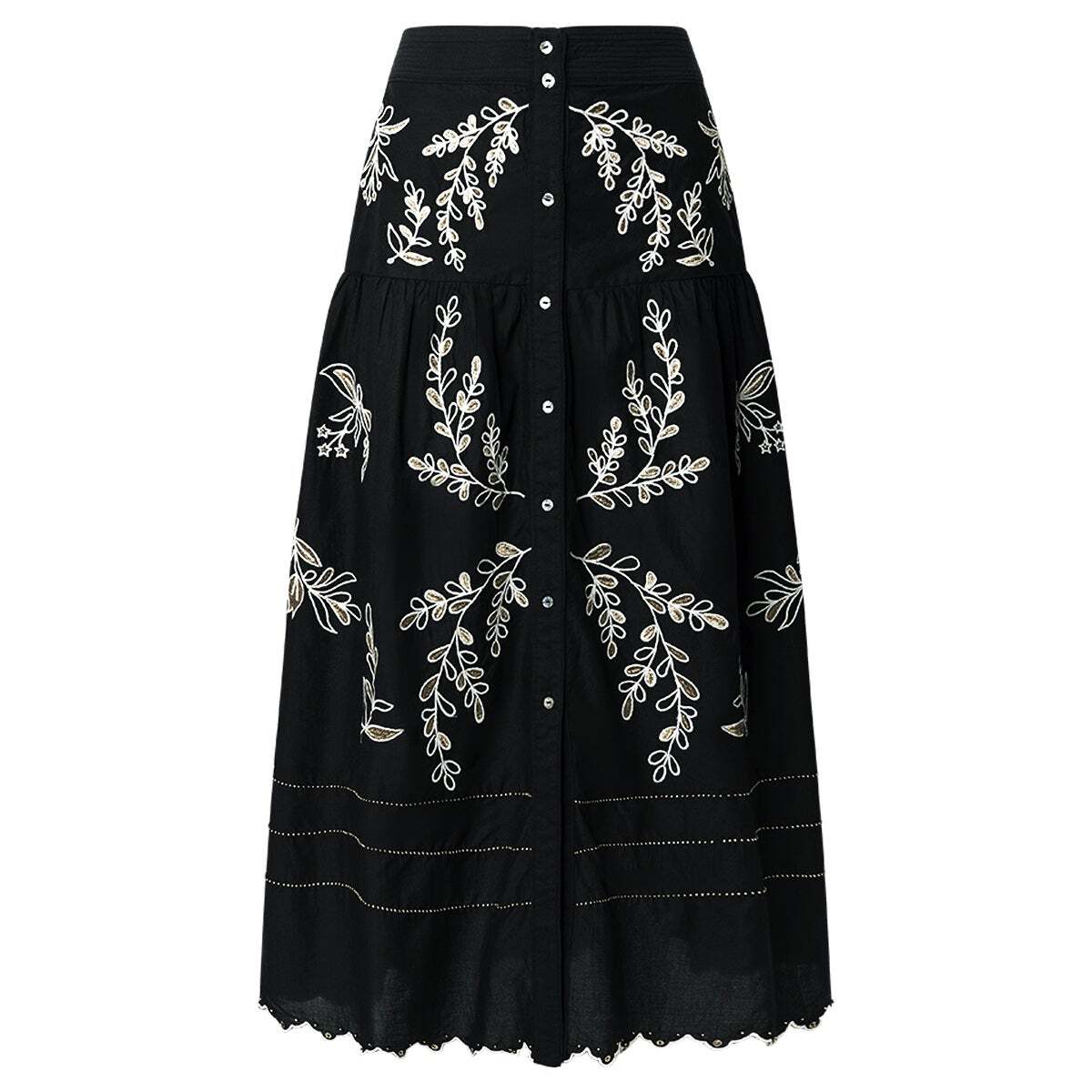 Jupe Midi Brodée En Popeline noir, PEPE JEANS