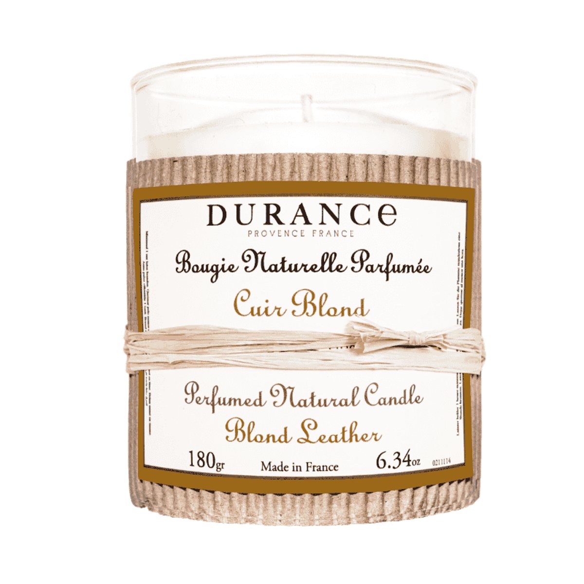 Bougie parfumée CUIR BLOND couleur unique, DURANCE