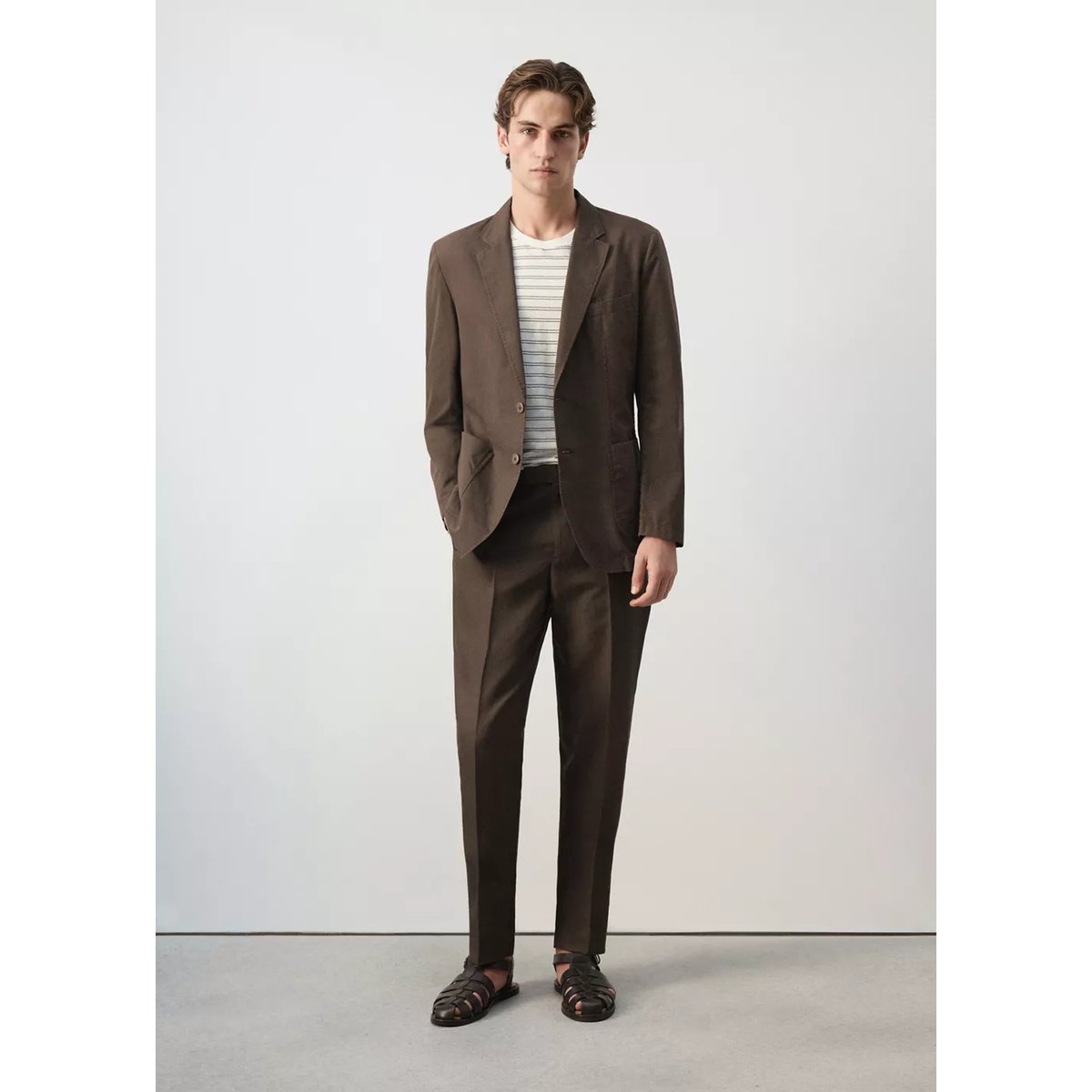 Pantalon costume slim fit coton lyocell marron, MANGO MAN