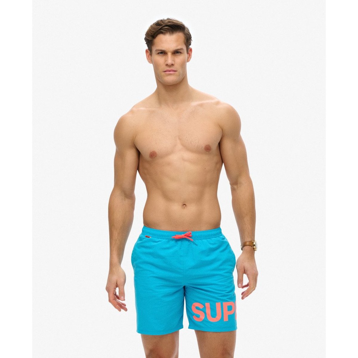 Short de bain à motif longueur 43 cm bleu hawaï, SUPERDRY