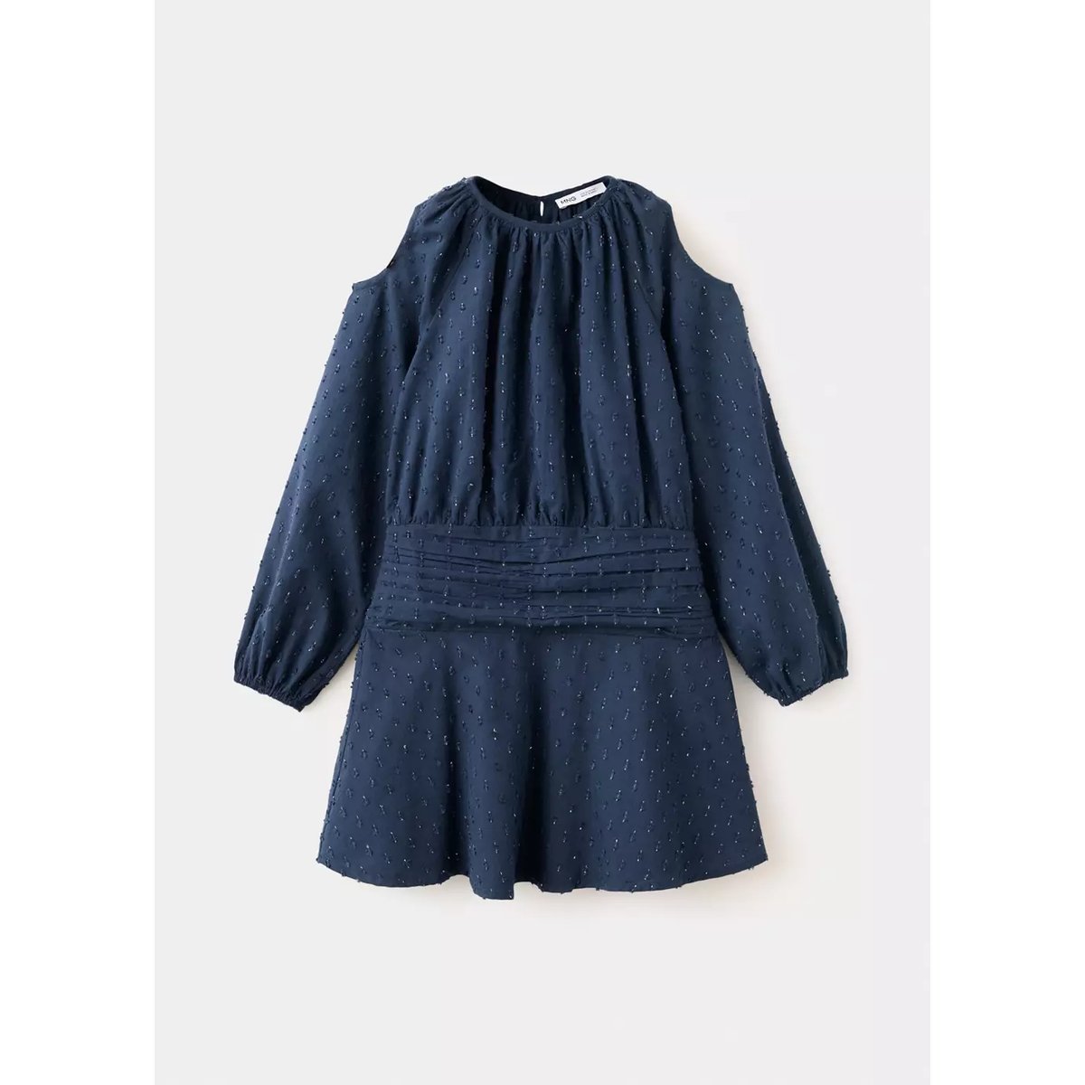 Robe froncée à détails métallisés bleu marine, MANGO KIDS