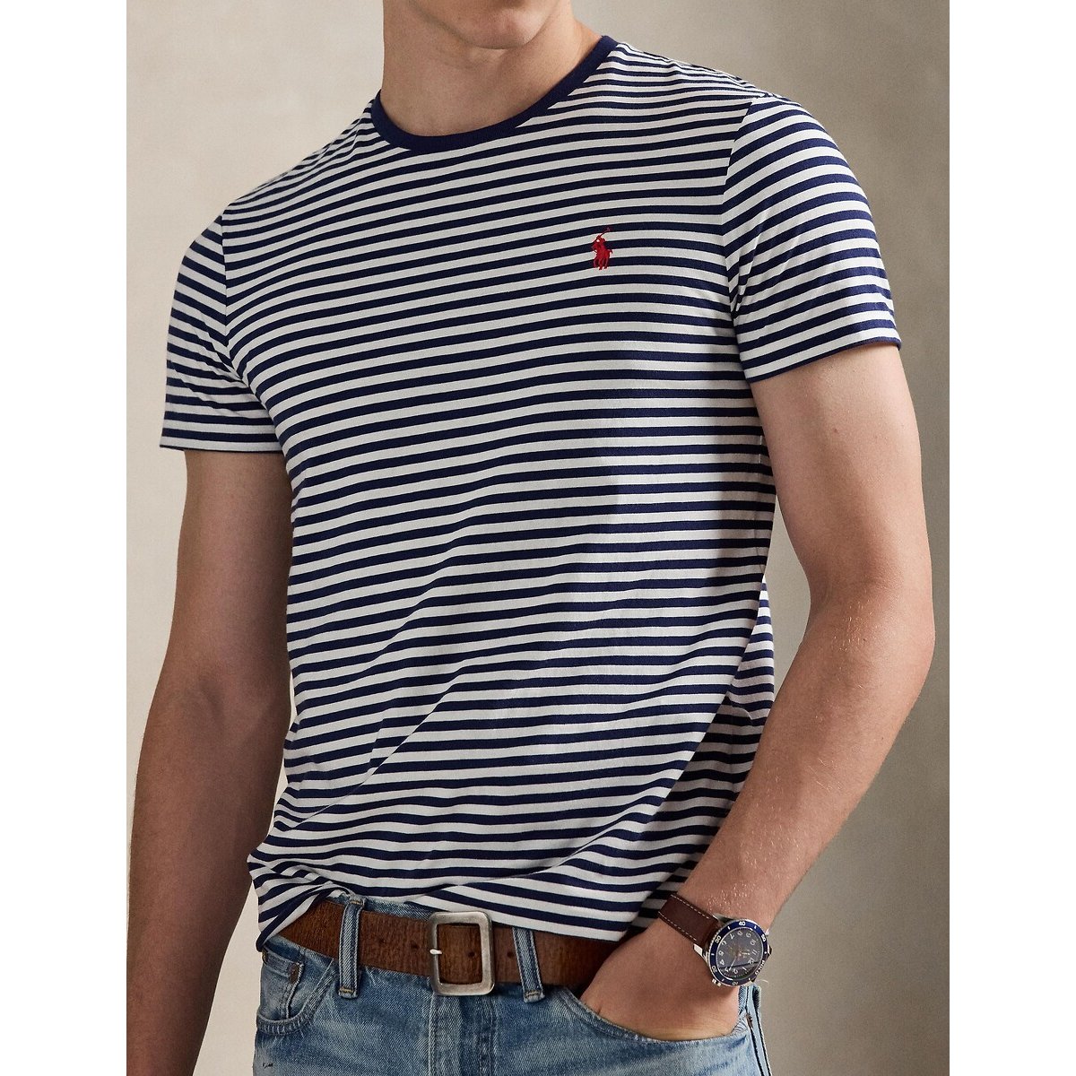 T-shirt marinière bleu rayé blanc, POLO RALPH LAUREN