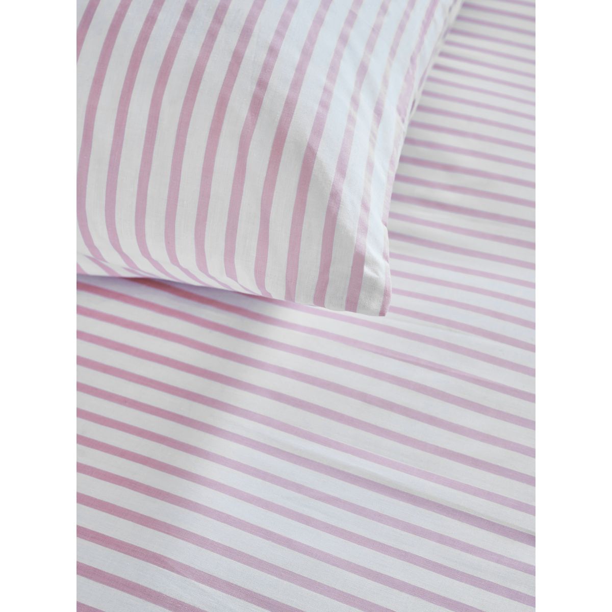 Parure drap-housse et taie d'oreiller rayures fines roses et blanches, NEXT
