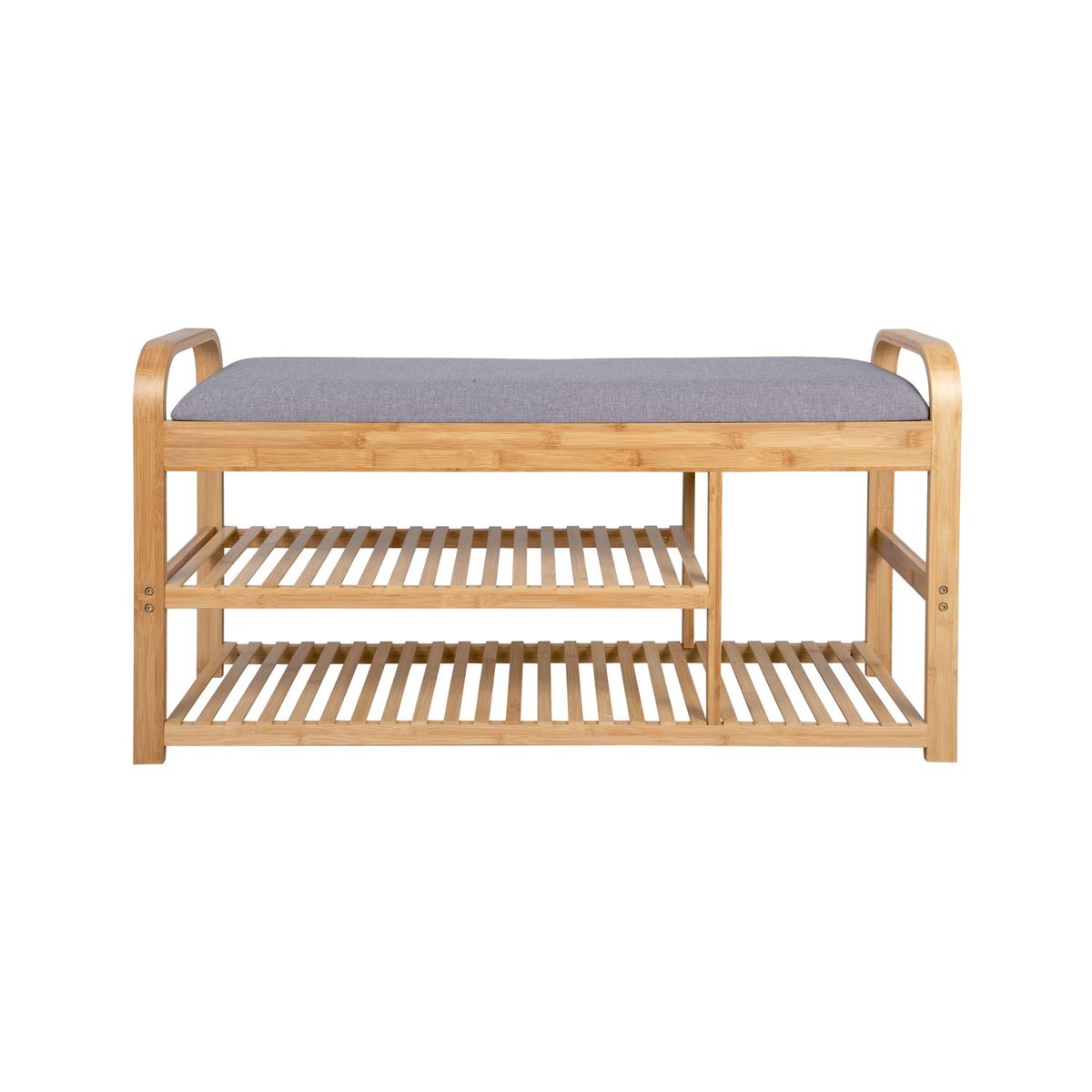 Banc de rangement 2 étagères en bambou et tissu ARCH gris, PRESENT TIME