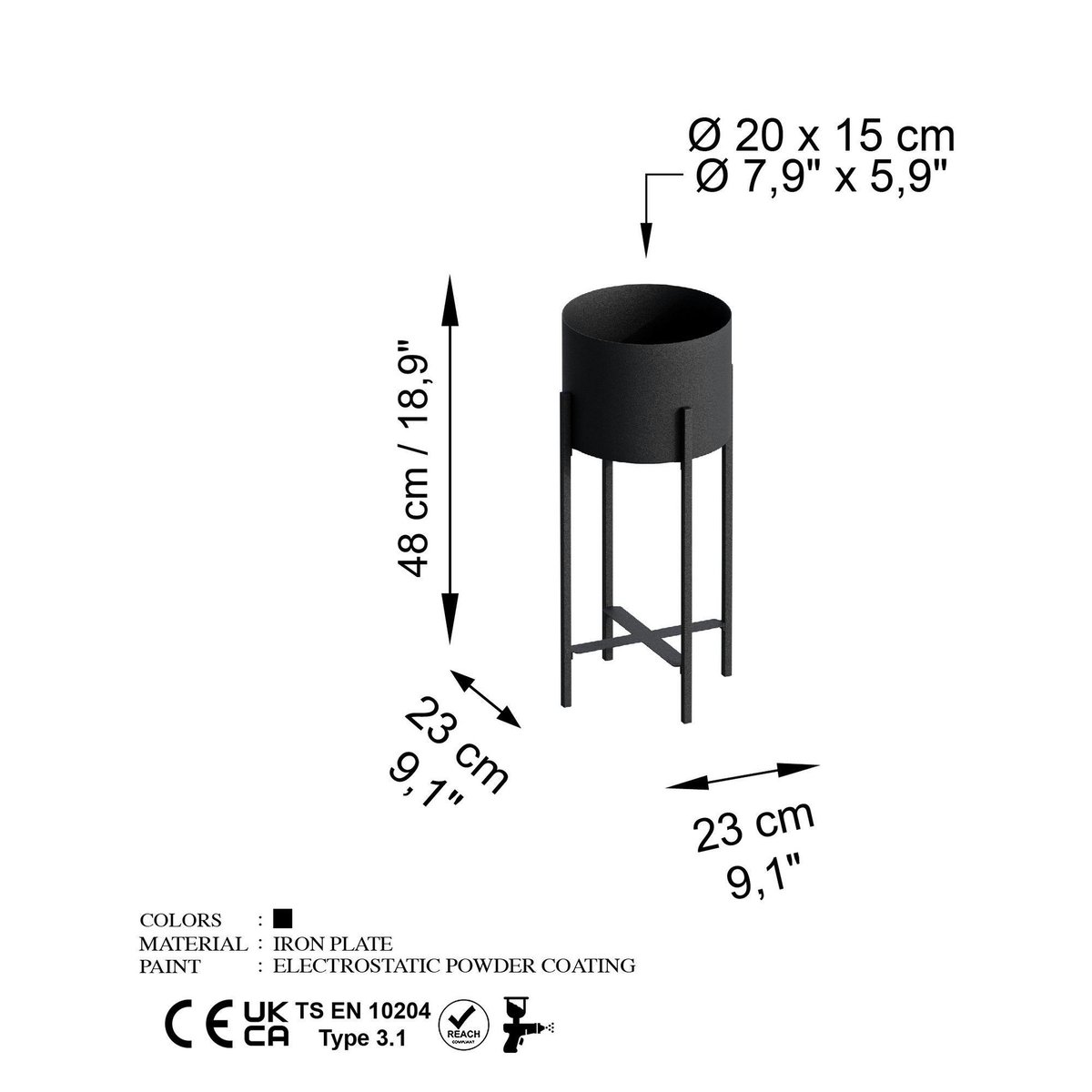 Cache-pot sur pied en métal noir – style moderne noir, PIER IMPORT