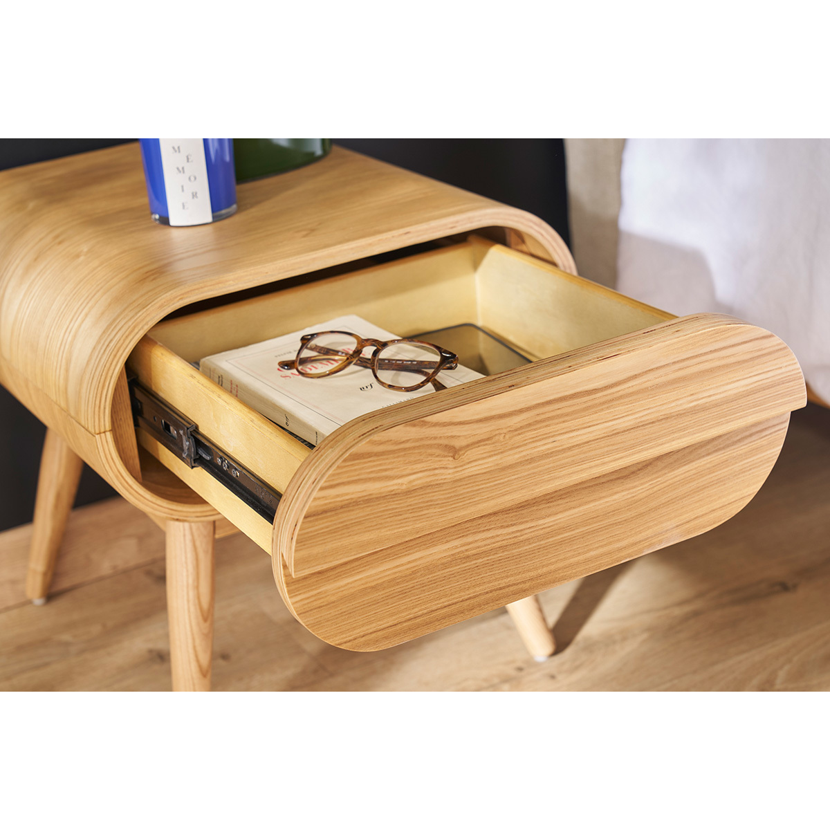 Table de chevet avec tiroir vintage bois clair (lot de 2) BJORG frêne, MILIBOO