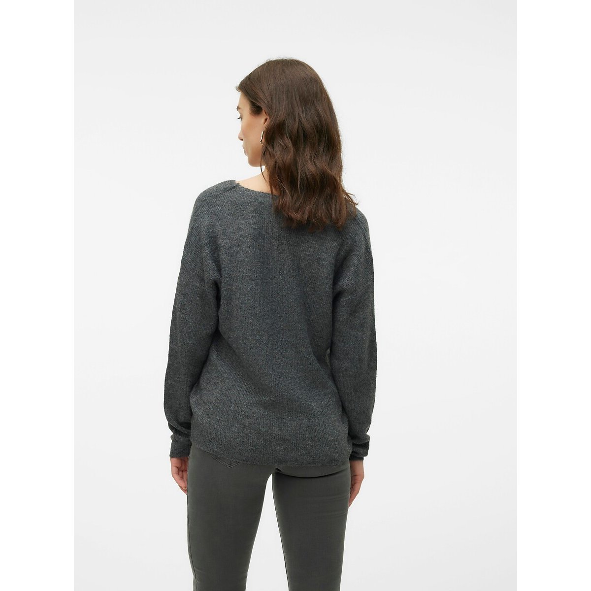 Pull col V en maille mousseuse gris, VERO MODA