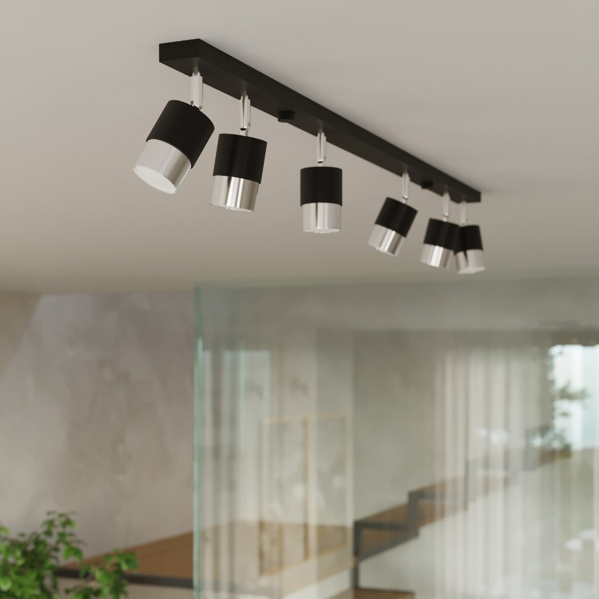 Plafonnier Acier Noir/Chromé GU10 6 Nero noir, EDEN