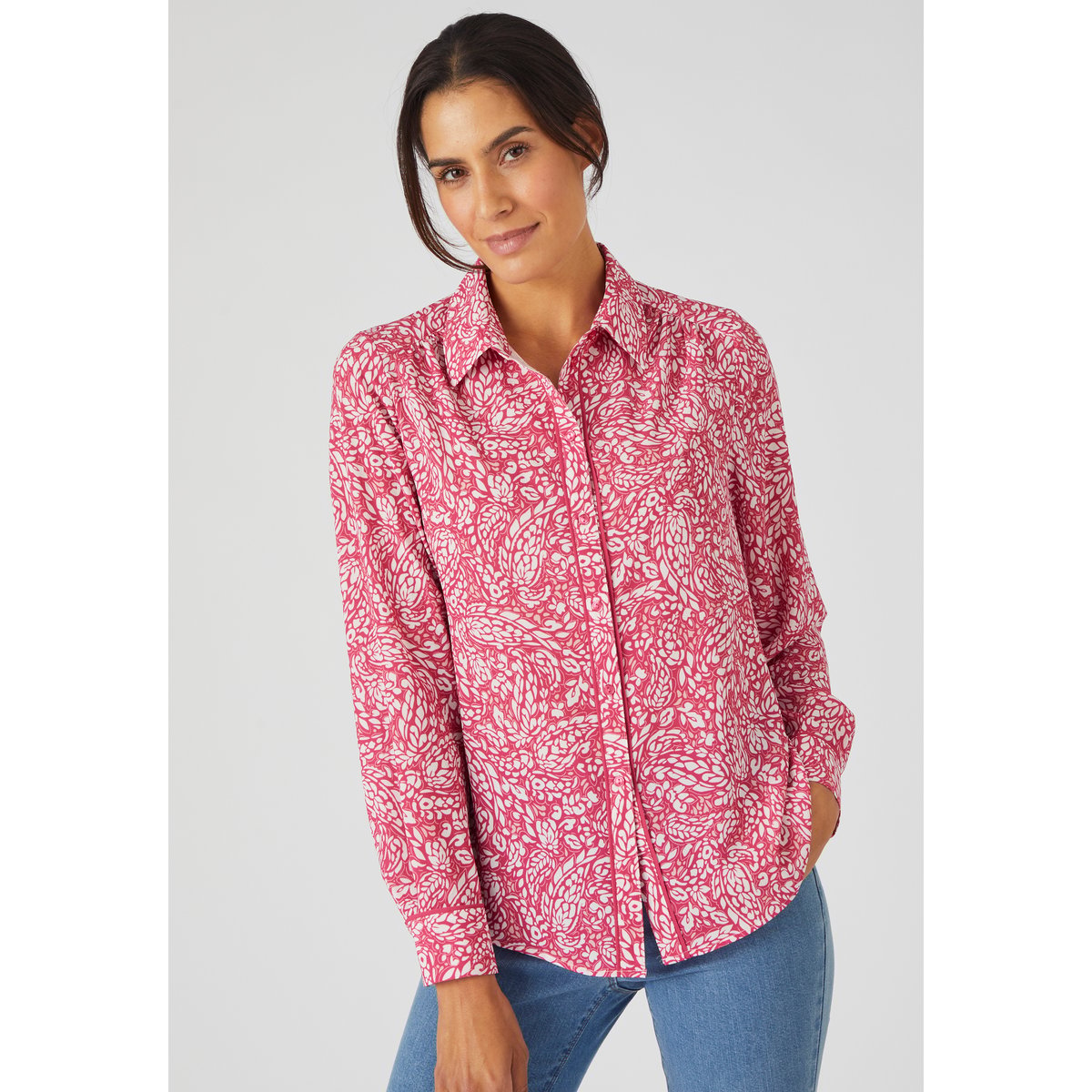 Chemisier crêpe texturé rose feuillage, DAMART
