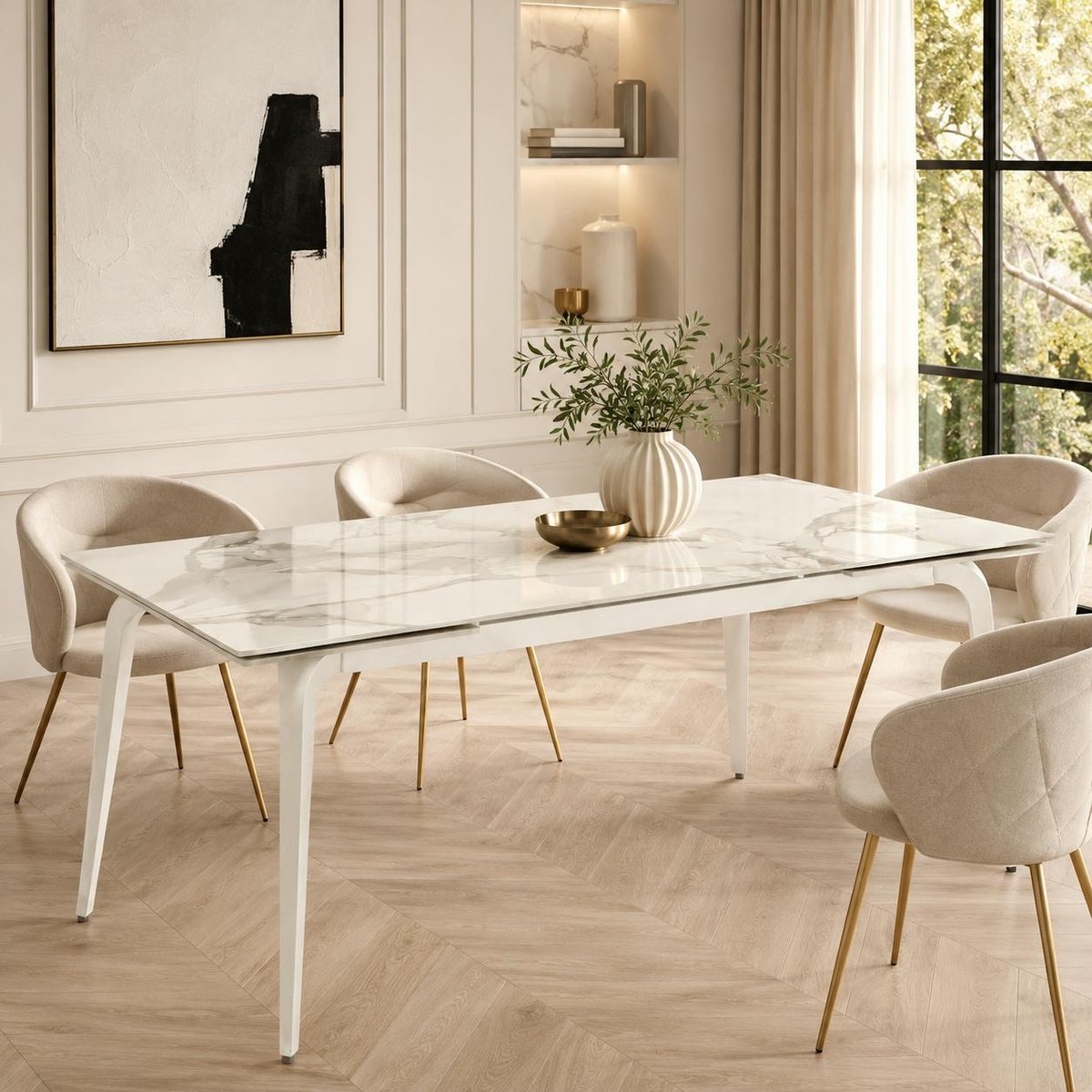 Table extensible en céramique 6/8 places LORA marbre blanc, PIER IMPORT