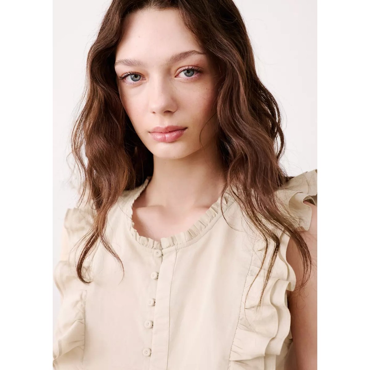 Top coton détail volants marron moyen, MANGO TEEN
