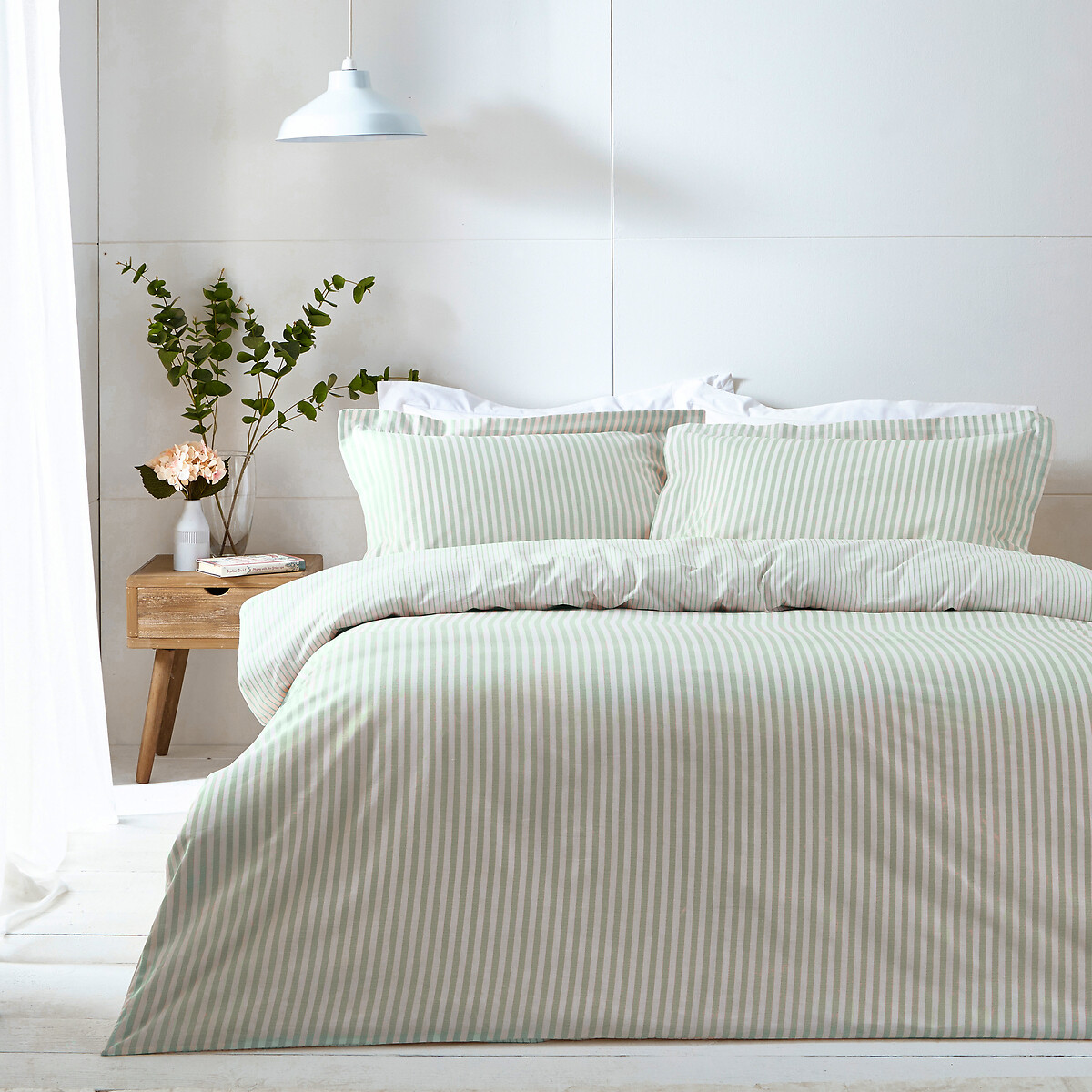 Hebden Mélange Stripe Cotton Duvet Cover and Pillowcase Set eucalyptus, YARD