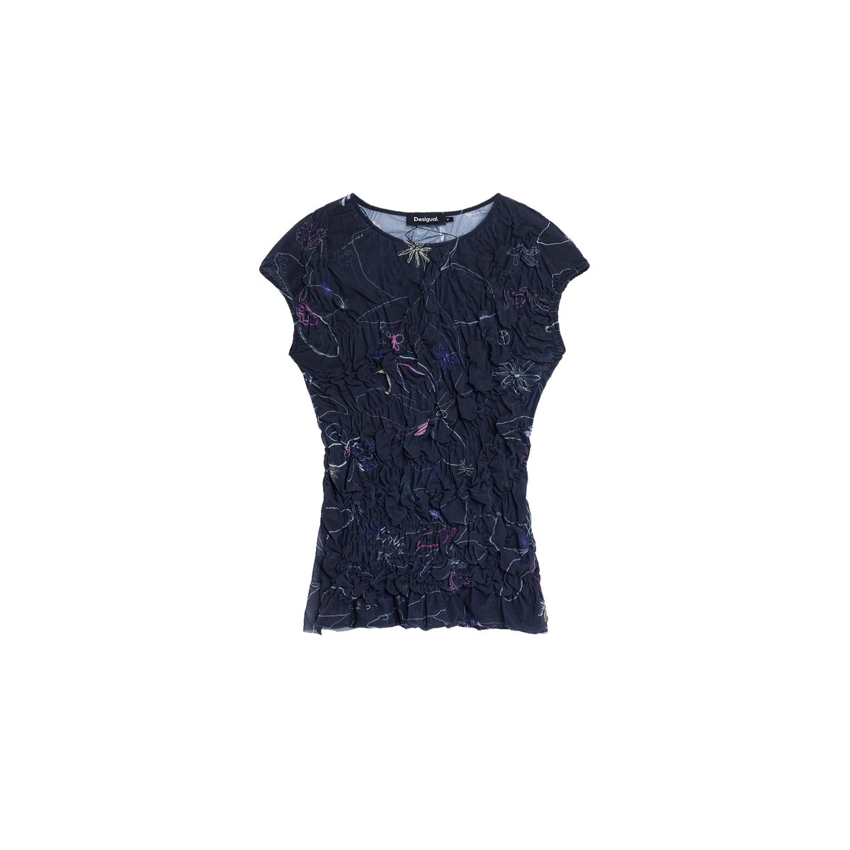 T-shirt en maille à motif floral noir, DESIGUAL
