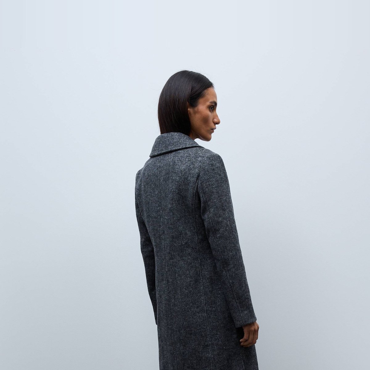 Manteau long contenant de la laine avec col amovible requin, MONOPRIX
