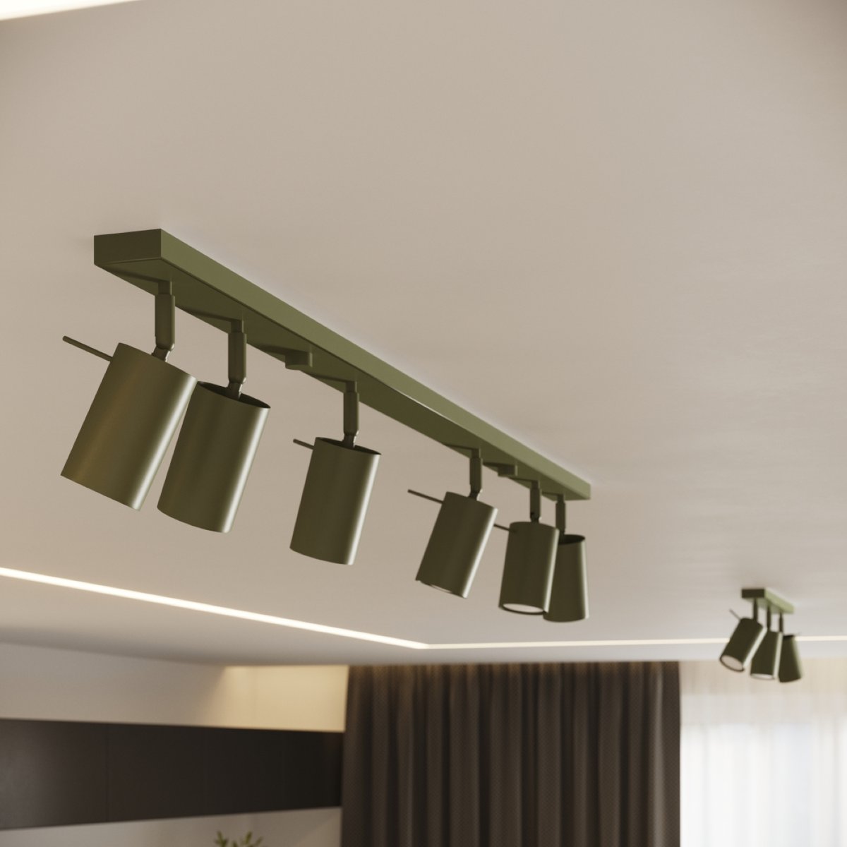 Plafonnier Acier Vert Olive GU10 3 Ring Line vert, EDEN