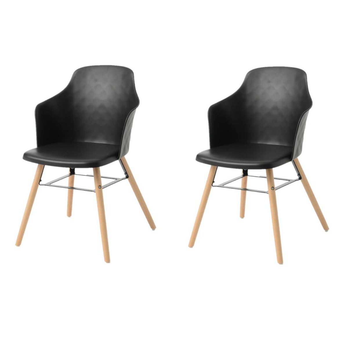 Lot de 2 chaises design en polypropylène avec pieds en bois NIELS noir, TOILINUX