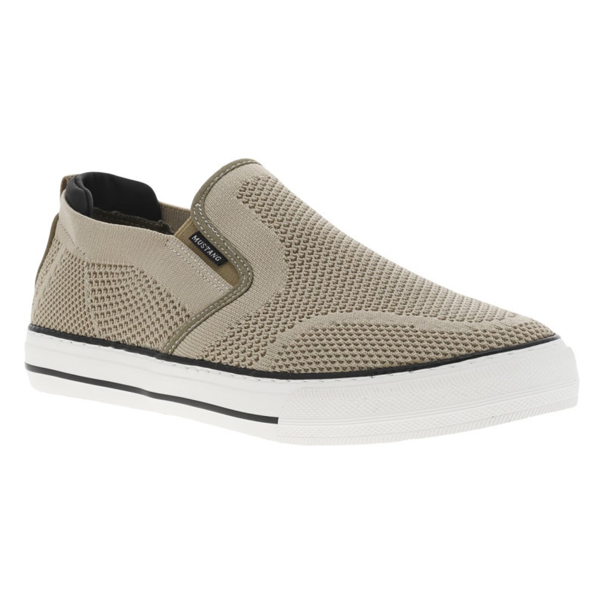 Sneakers kakis en maille à semelle plate blanche et à fermeture slip-on kaki, MUSTANG