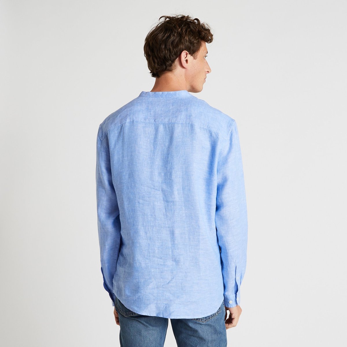 Chemise manches longues col mao en lin stone washed, MONOPRIX