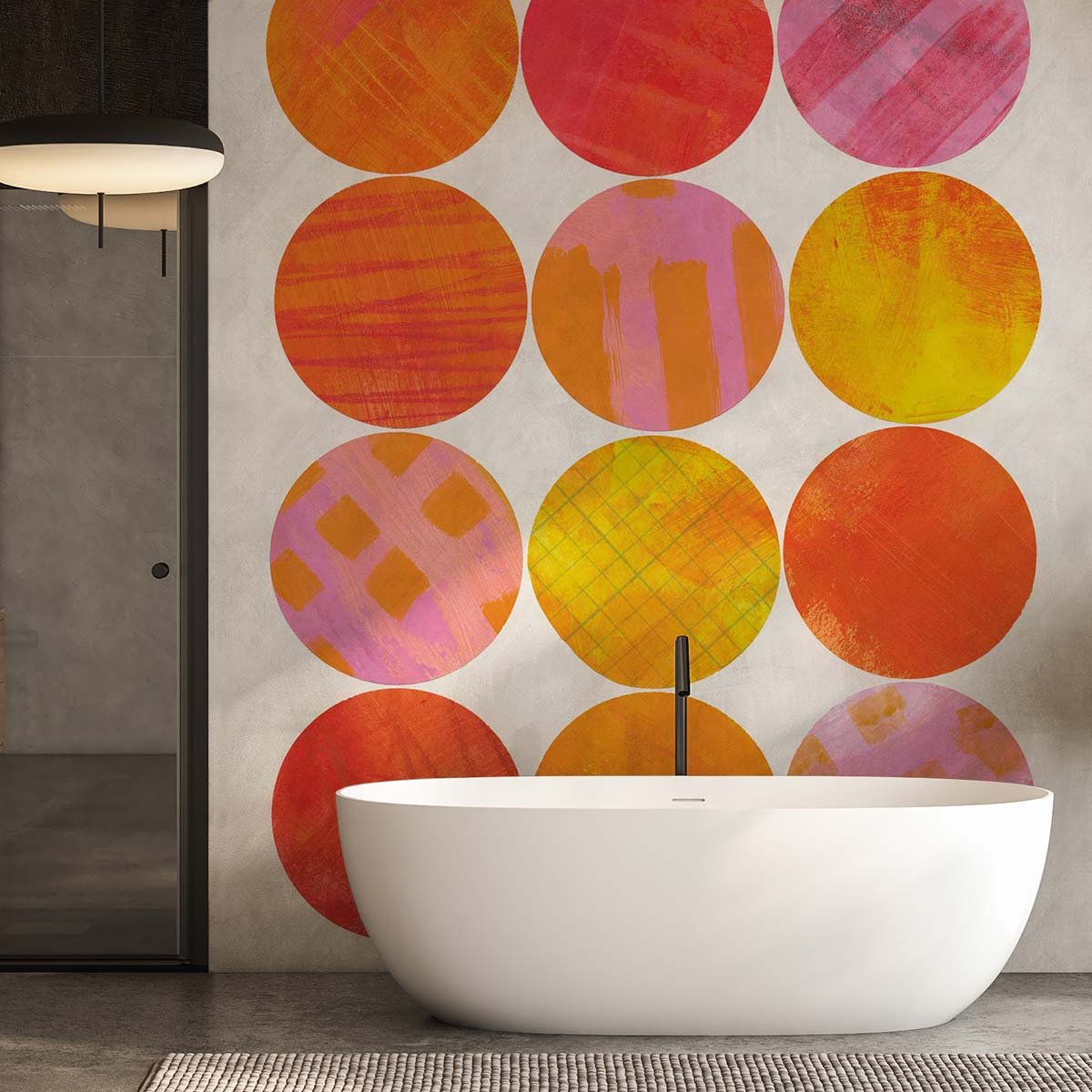 Papier peint graphique rose orange intissé, HEXOA