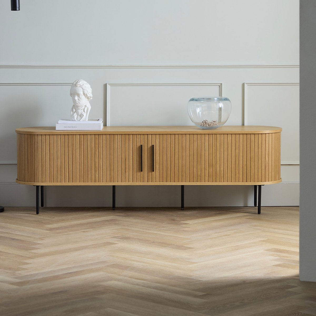 Meuble bas 2 portes 180 cm - Bois naturel - ALBA marron, MAISON AUBERTIN