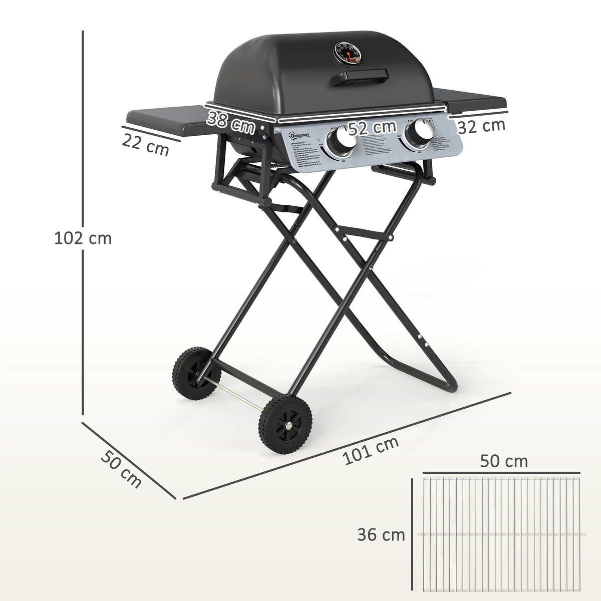 Barbecue à gaz Acier Noir noir, OUTSUNNY