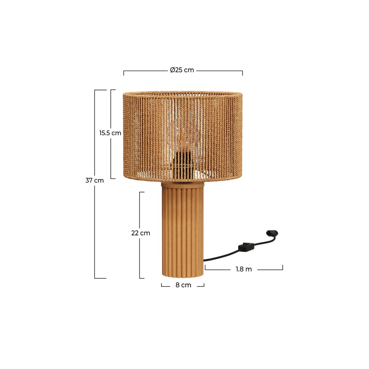 Lampe en papier de corde et socle en rondin de - MIRA beige, MAISON PAVANE