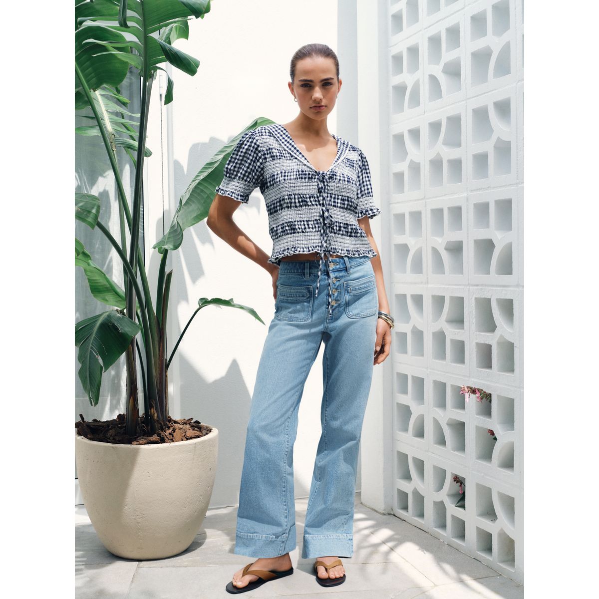 Jean large avec poche plaquée jean bleu moyen, NEXT