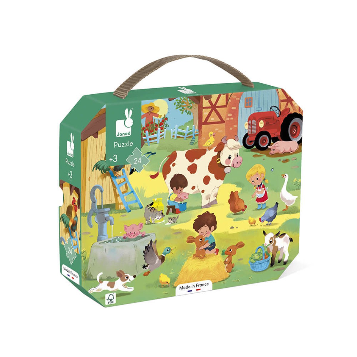 Puzzle Une Journée À La Ferme 24 Pièces vert, JANOD