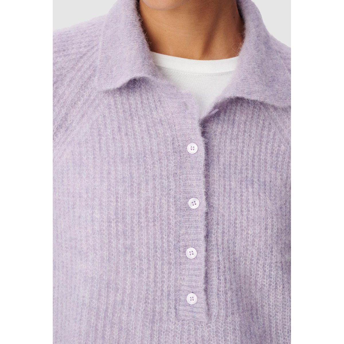 Pull col polo tricot alpaga mélangé violet clair, IKKS