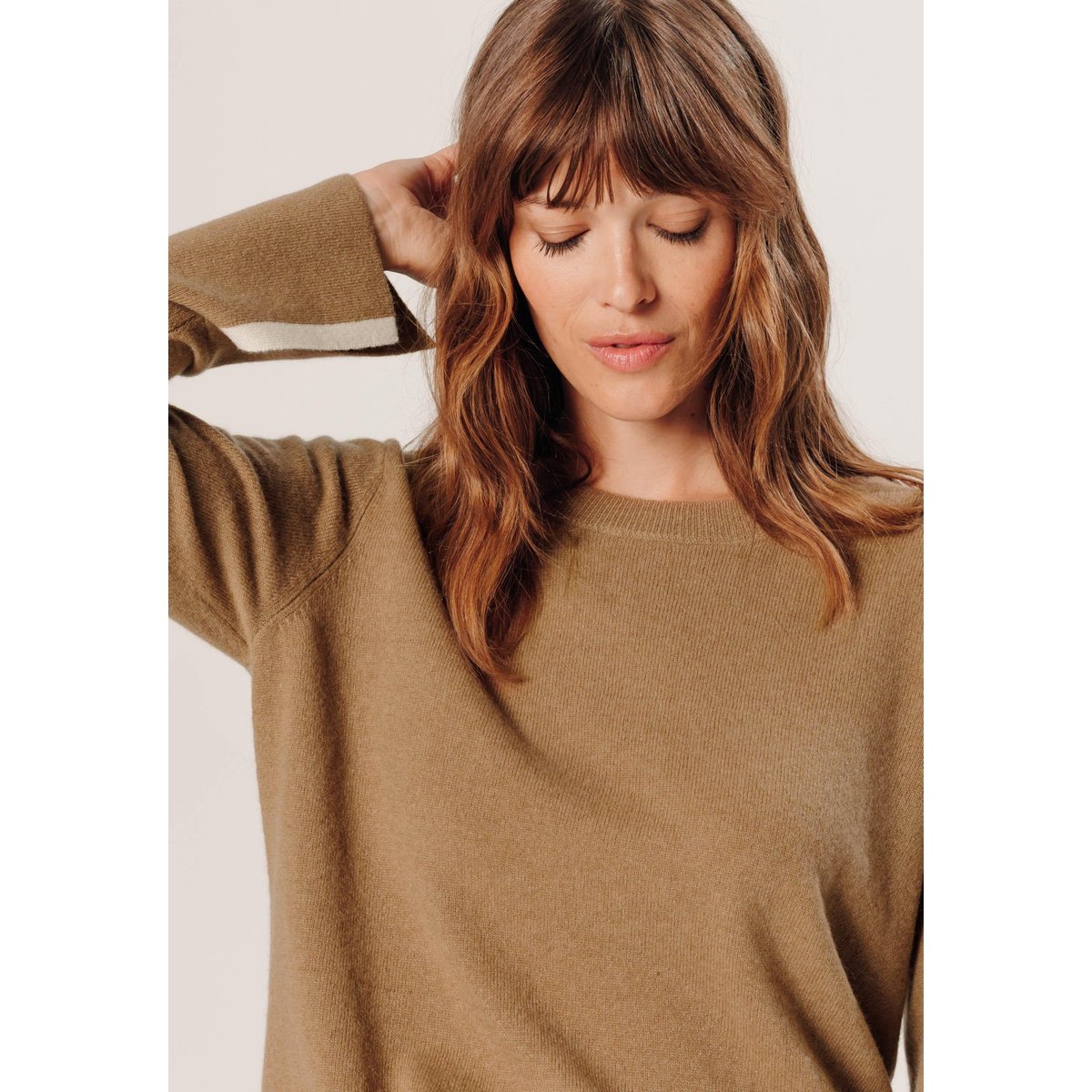 Pull col rond en cachemire marron camel, RODIER