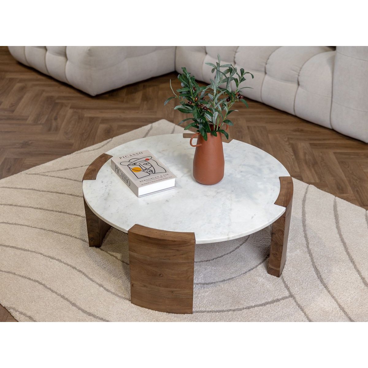 Table basse ronde en marbre, TORVI blanc, BOBOCHIC